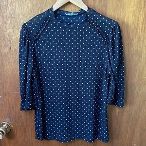 Zara navy orange polka dot blouse top